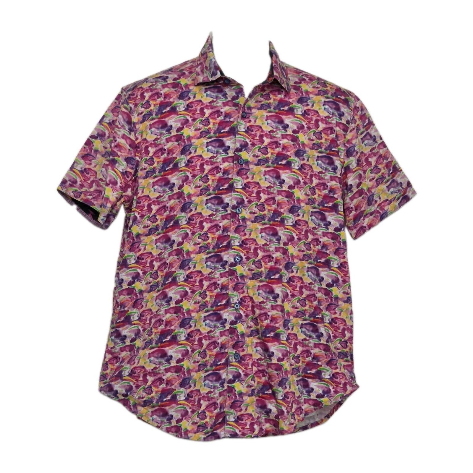 Robert Graham Fishy Business Short Sleeve Pink Multicolor Shirt Size L